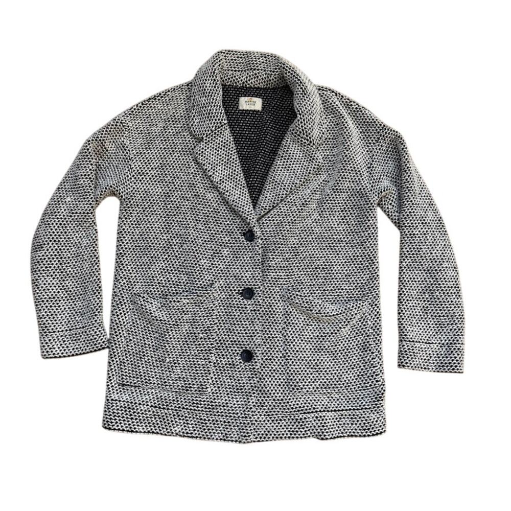 Marine Layer Birdseye Knit Blazer Black White‎ Women's S Neutral Closet Staple